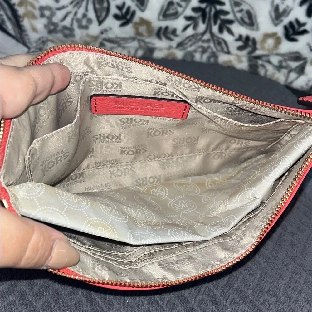 Michael Kors Coral Wristlet with Gold Logo